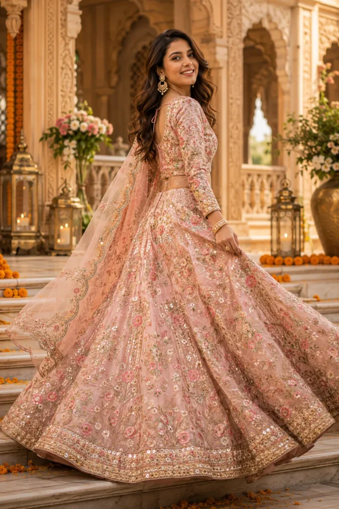Woman wearing a wine embroidered sharara set